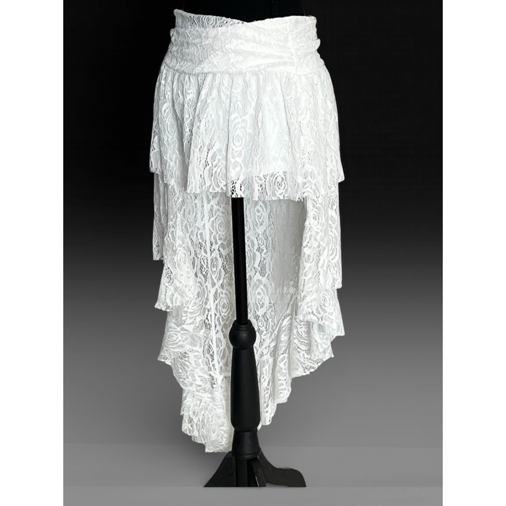 SHEIN White Lace High Low Skirt M Bridal Boho Festival Cottagecore‎